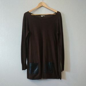Halogen Oversized Brown Sheer Faux Pockets Tunic